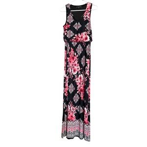 Three Pink Hearts Womens Floral Medallion Sleeveless Maxi Dress Black Pink Sz M